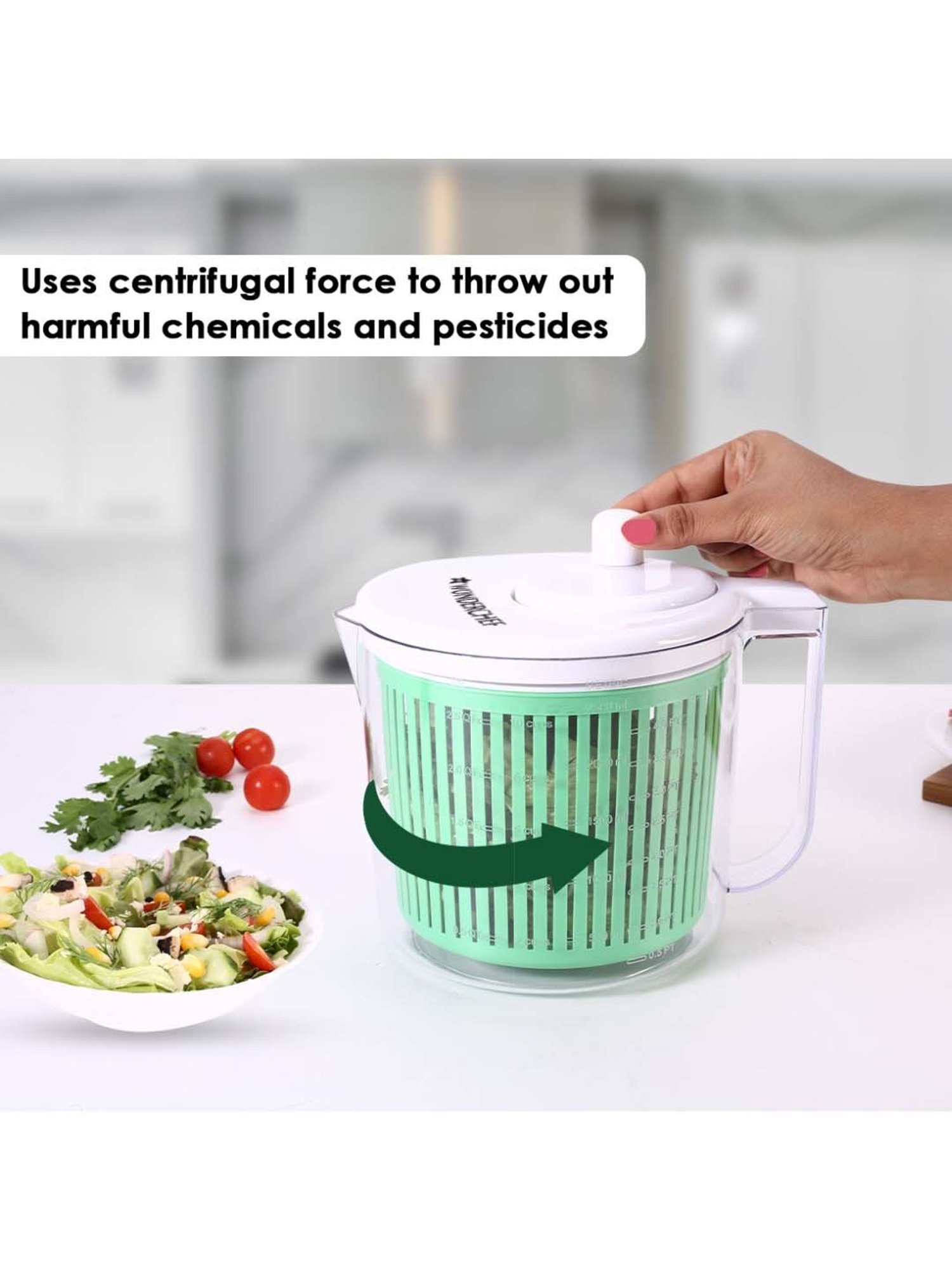 Wonderchef Green & White Vegetable Cleaner and Salad Spinner