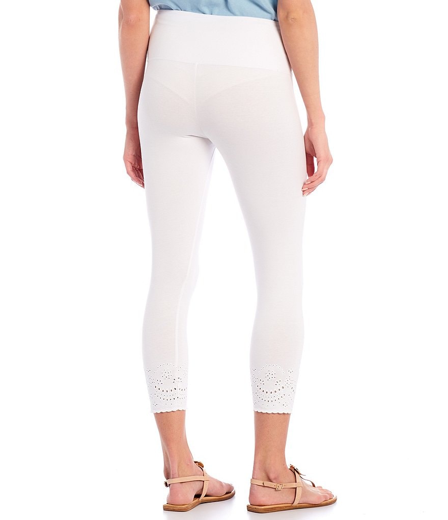 Intro Petite Size Knit Twill Pull-On Chiffli Lace Hem Detail Ankle Leggings