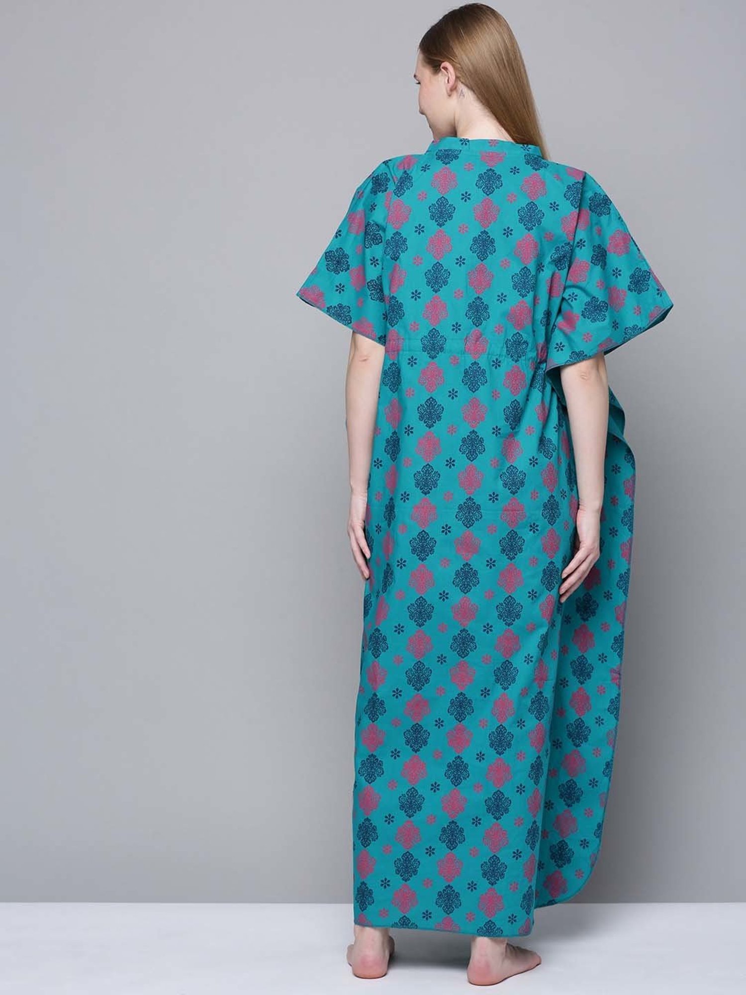 Kryptic Blue Cotton Printed Maternity Nightdress