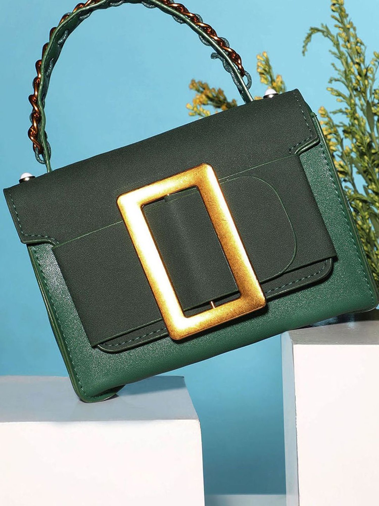 HauteSauce Green Solid Small Handbag