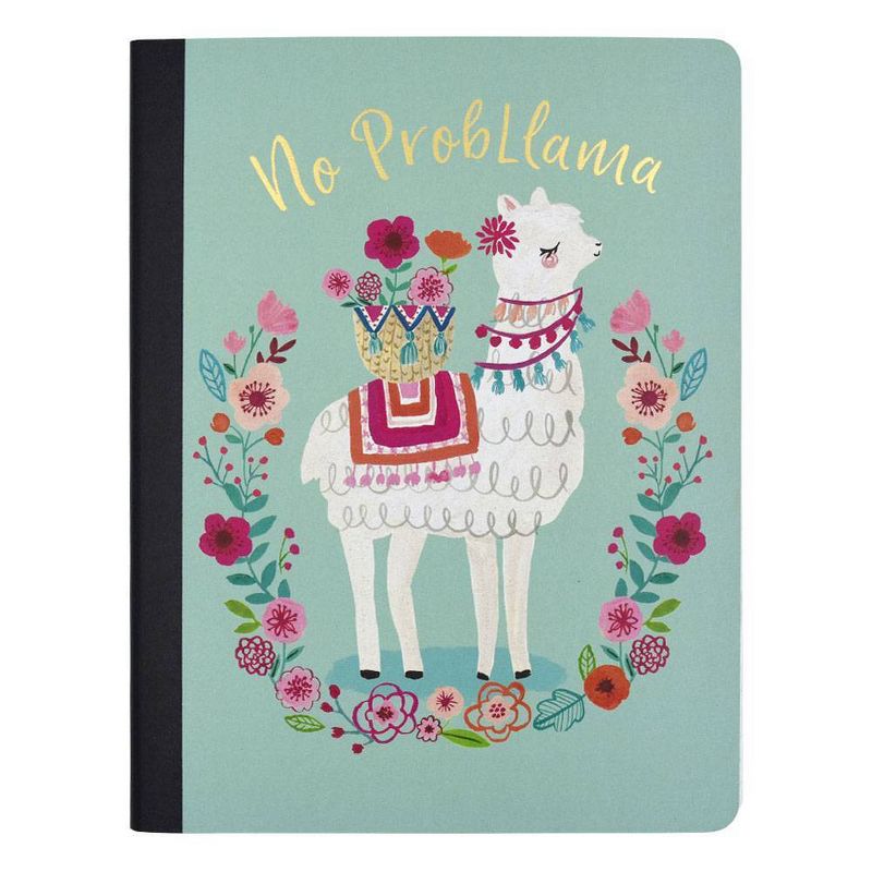 No Probllama Llama College Ruled Composition Notebook Teal - Greenroom