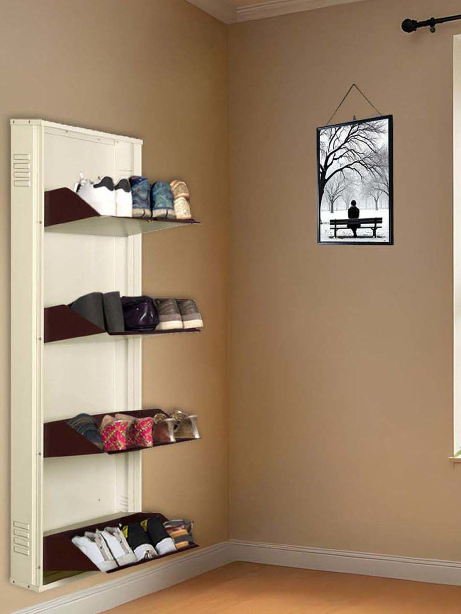 Delite Kom Metal Shoe Rack - 20" 4 Shelf, Ivory Coffee, PowderCoat, Wall Mount, DIY