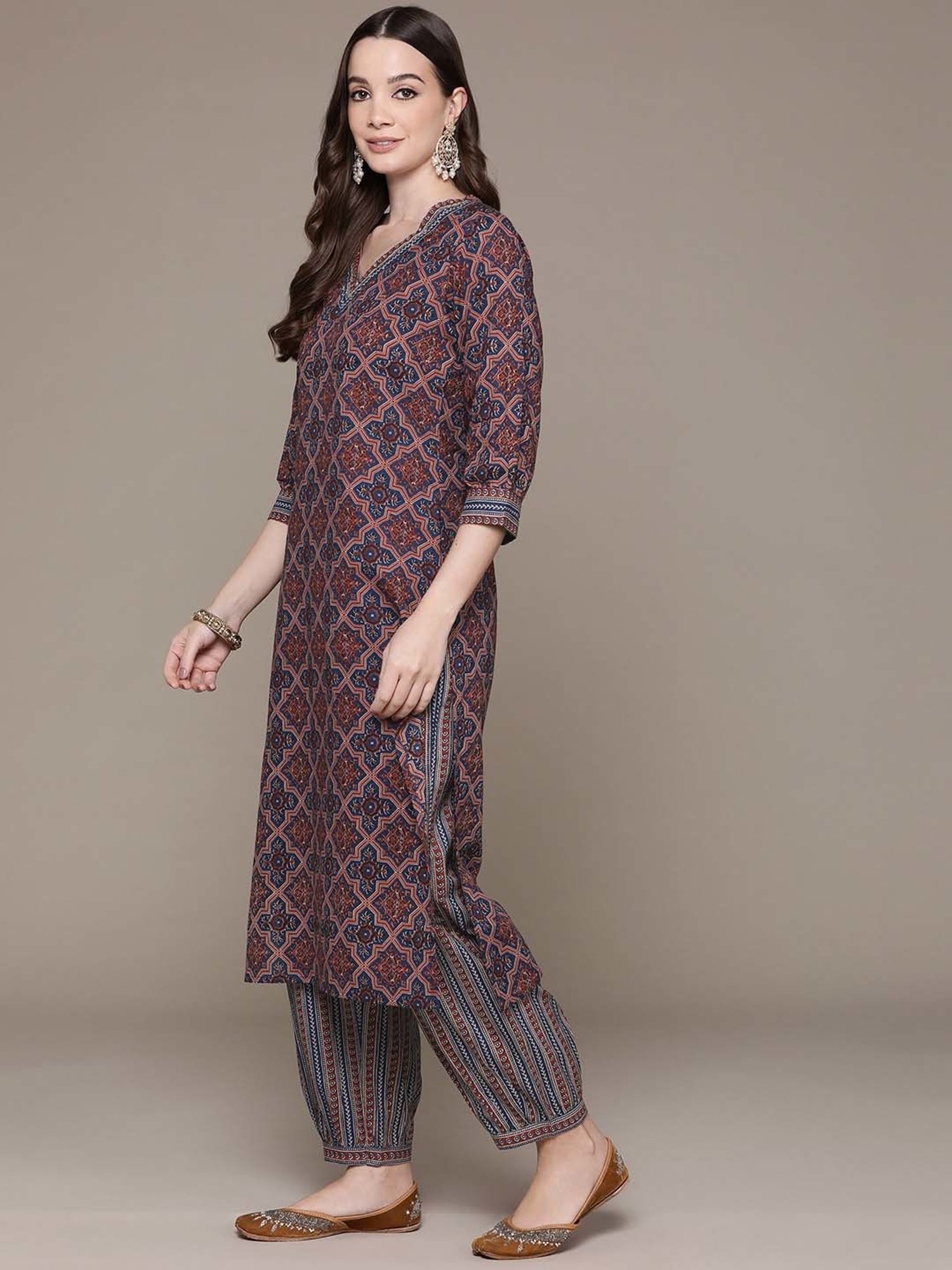 READIPRINT FASHIONS Blue Cotton Printed Kurta Salwar Set With Dupatta