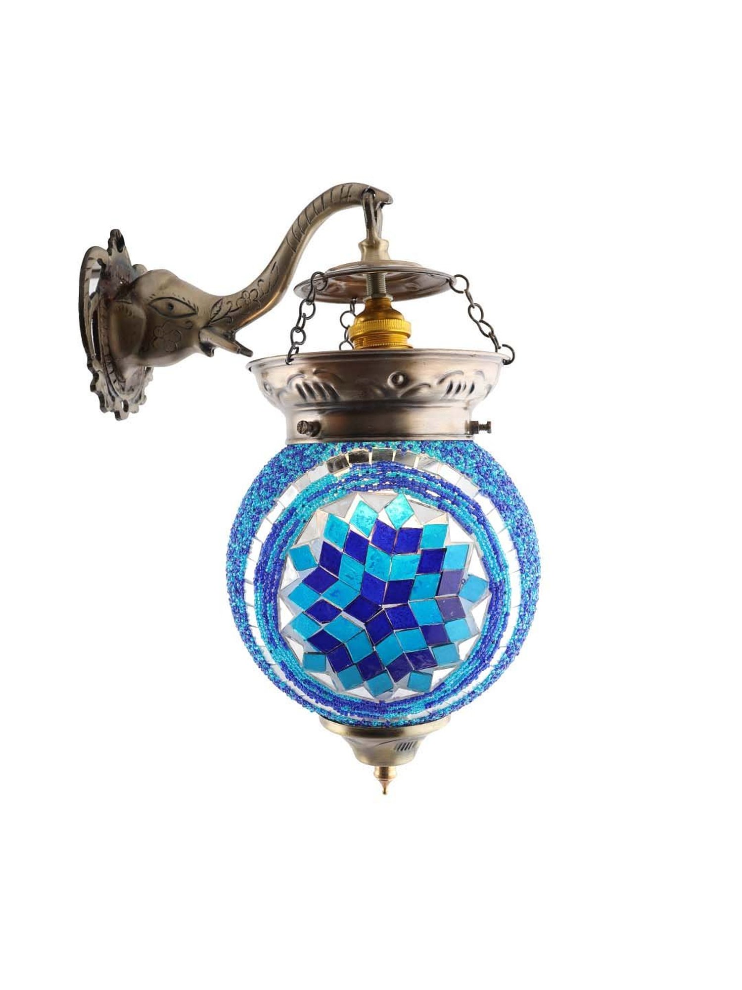 Homesake Blue Metal & Glass Turkish Mosaic Wall Lamp - Set of 1 (Bulb not included)