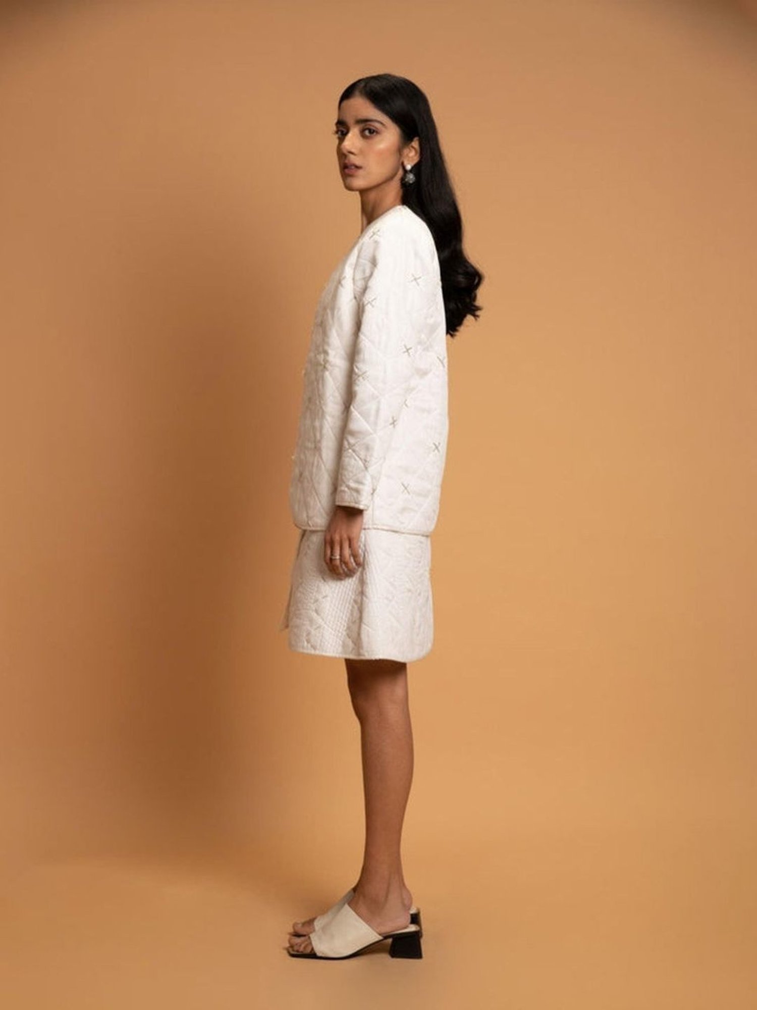 Khajoor Studio White Fragments Snow Quilted Jacket