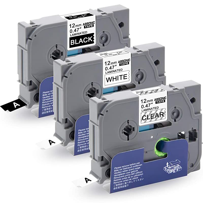 Tze Tape Tze231 TZe131 Tze335 12mm Laminted Labeing Tape Compatible for Brother PTD210 PTD200 PTH110 PTH100 PTD400 PTD600 PTP700 PT1880 PT1890C Label Maker 047 x 262 3Pack