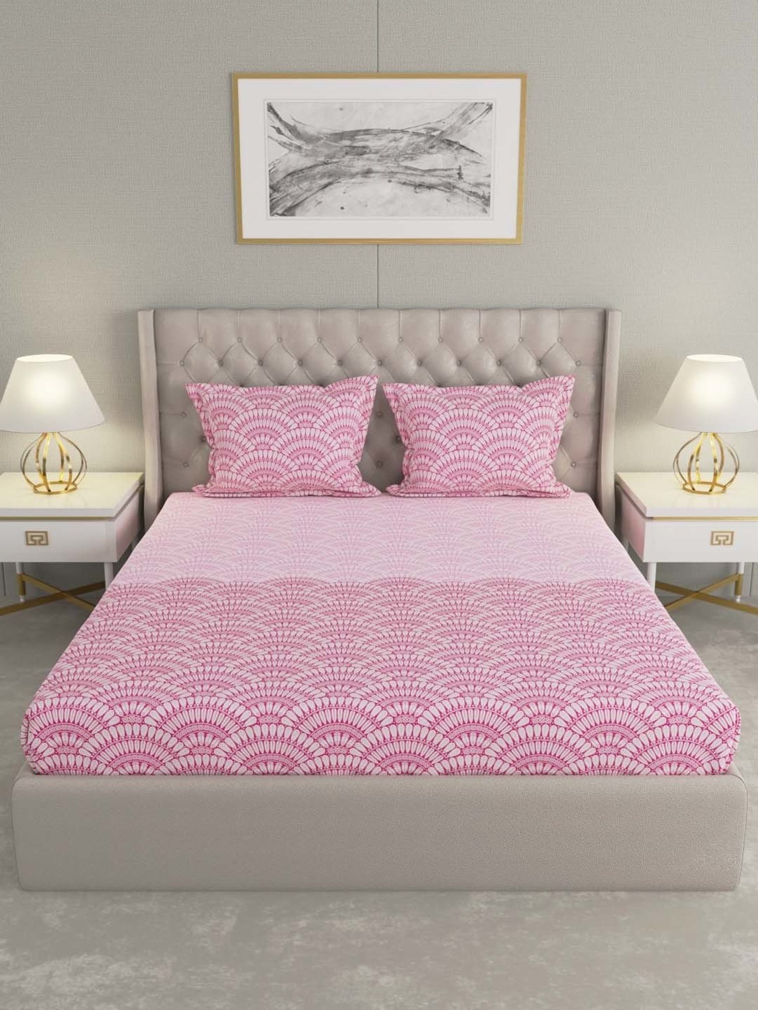 House This Juniper Blue Cotton 600 TC Double Size Bedsheet With Pillow Covers