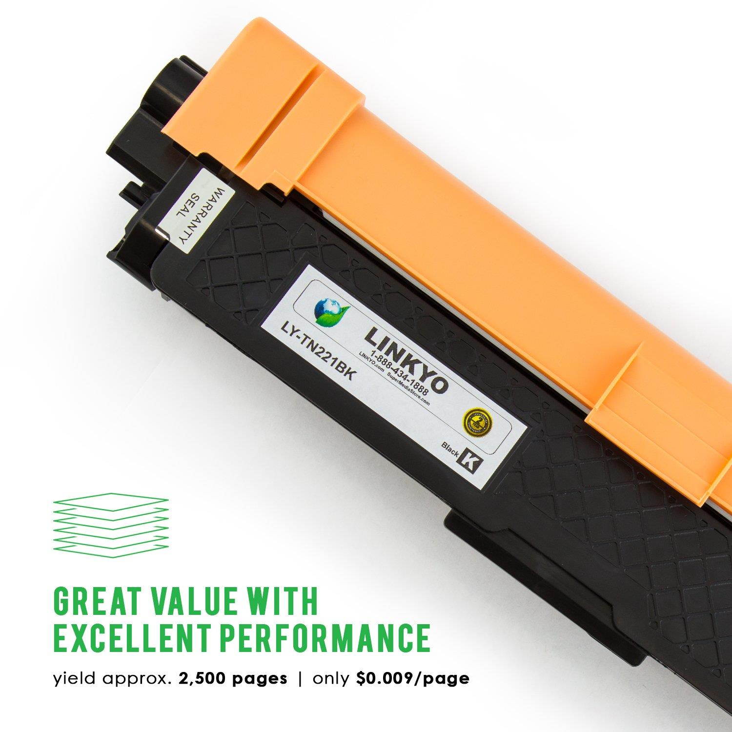 LINKYO Compatible Toner Cartridge Replacement for Brother TN221BK TN-221BK (Black, High Yield)