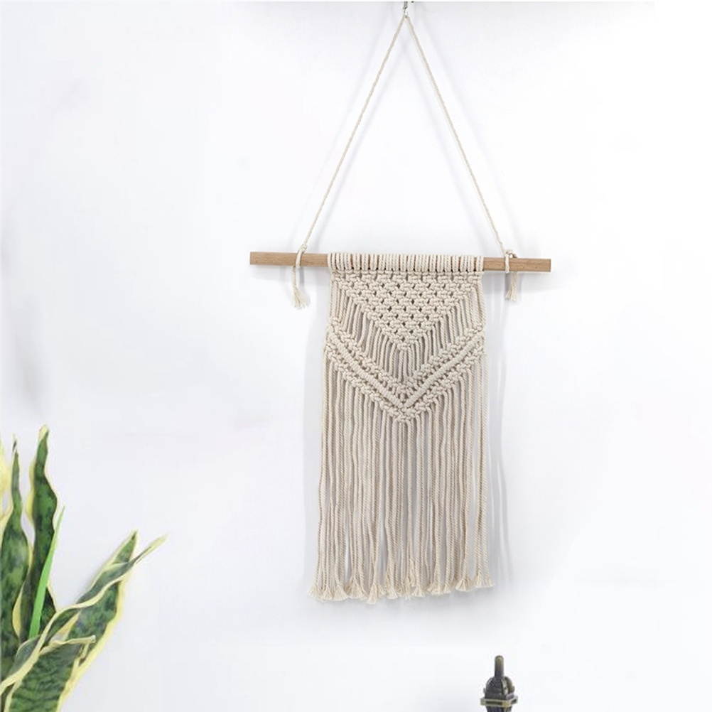 50x45cm Handmade Tassel Wall Hanging Tapestry Ornament Craft Indoor Home Hanging Decor (Beige)