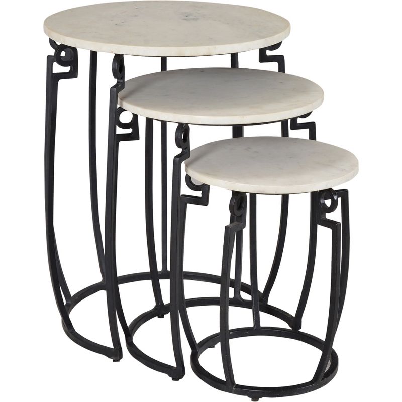 Set Of 3 Contemporary Marble Nesting Tables Black - Treasure Trove