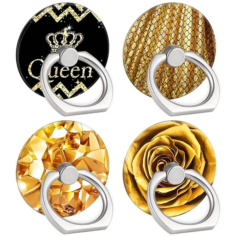 Phone Ring Holder 360 Rotation Finger Stand Grip Kickstand for Smartphones and Tablets (Gold Queen)