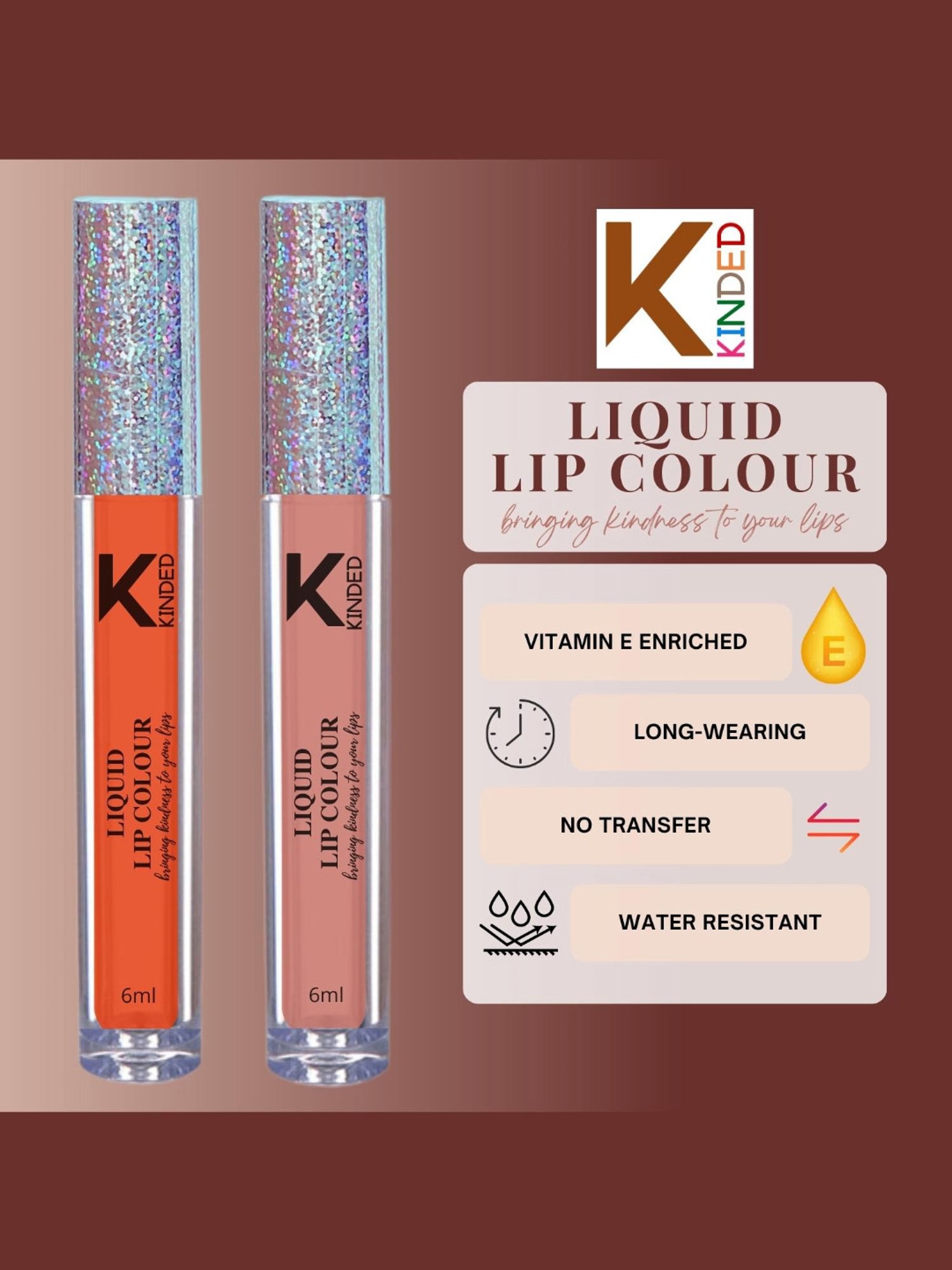 KINDED Liquid Lip Colour 08 Sangria Orange & 10 Perfect Nude Combo