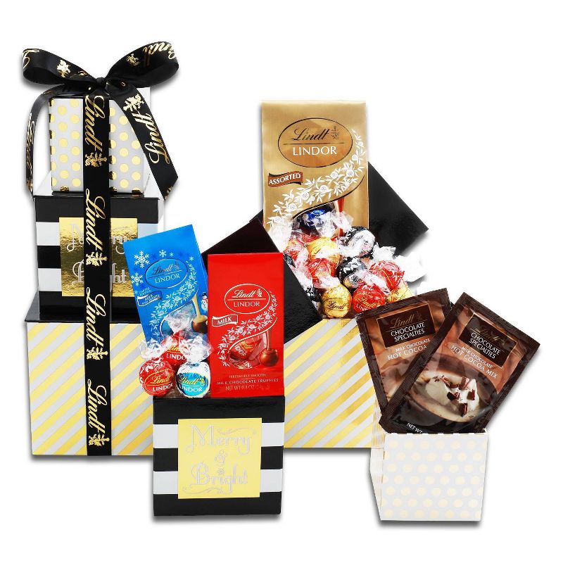 Lindt Holiday Chocolate Gold and Black Gift Tower - 2lb