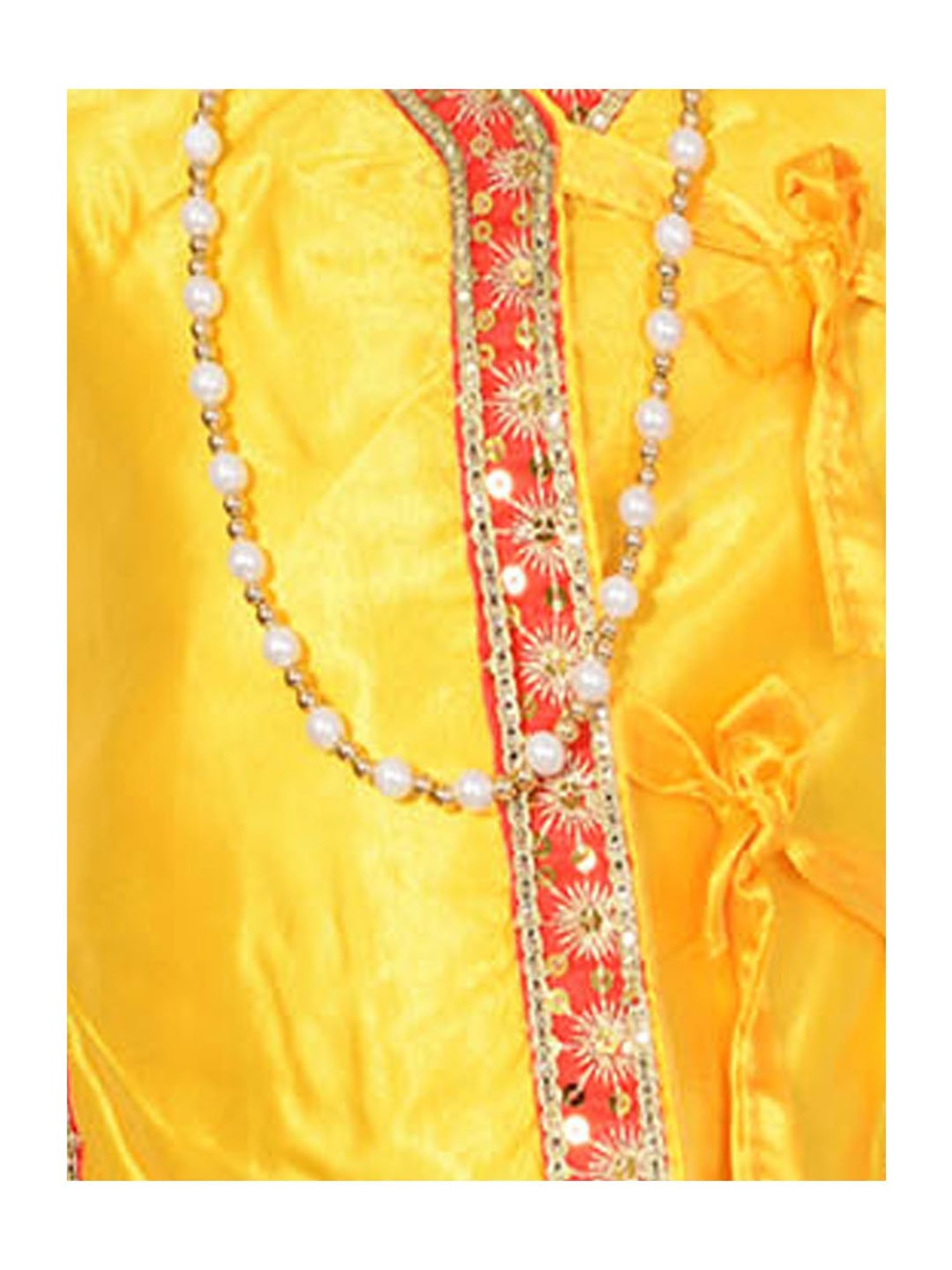 Ahhaaaa Kids Yellow Embroidered Kurta, Dhoti, Pagri, Flute& Set