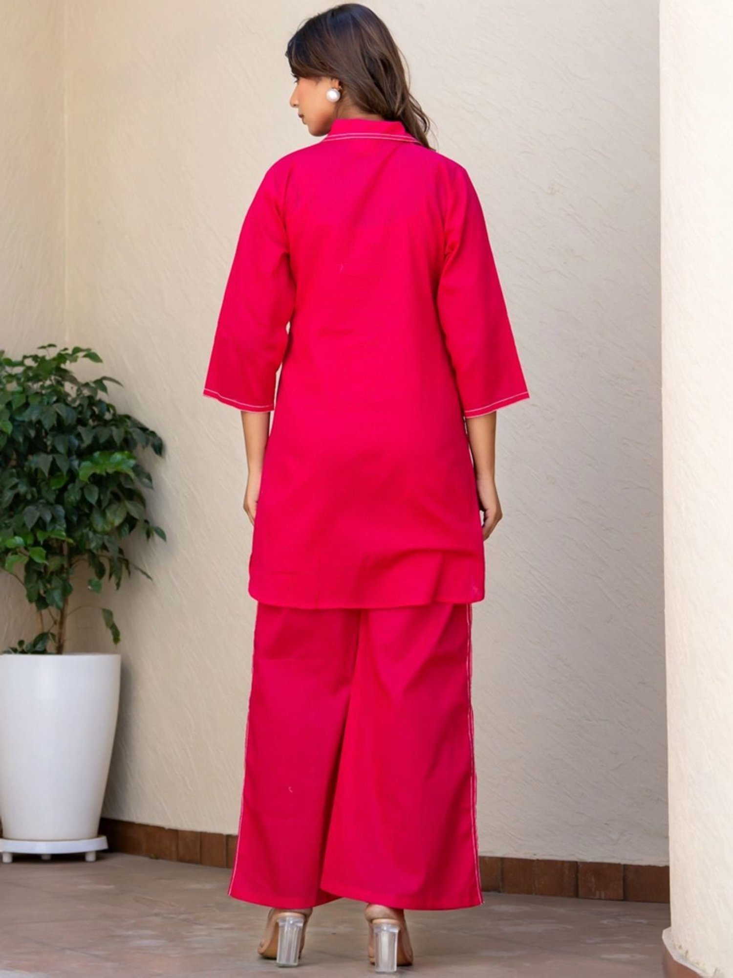 HOUSE OF JAMOTI Pink Cotton Tunic Palazzo Set