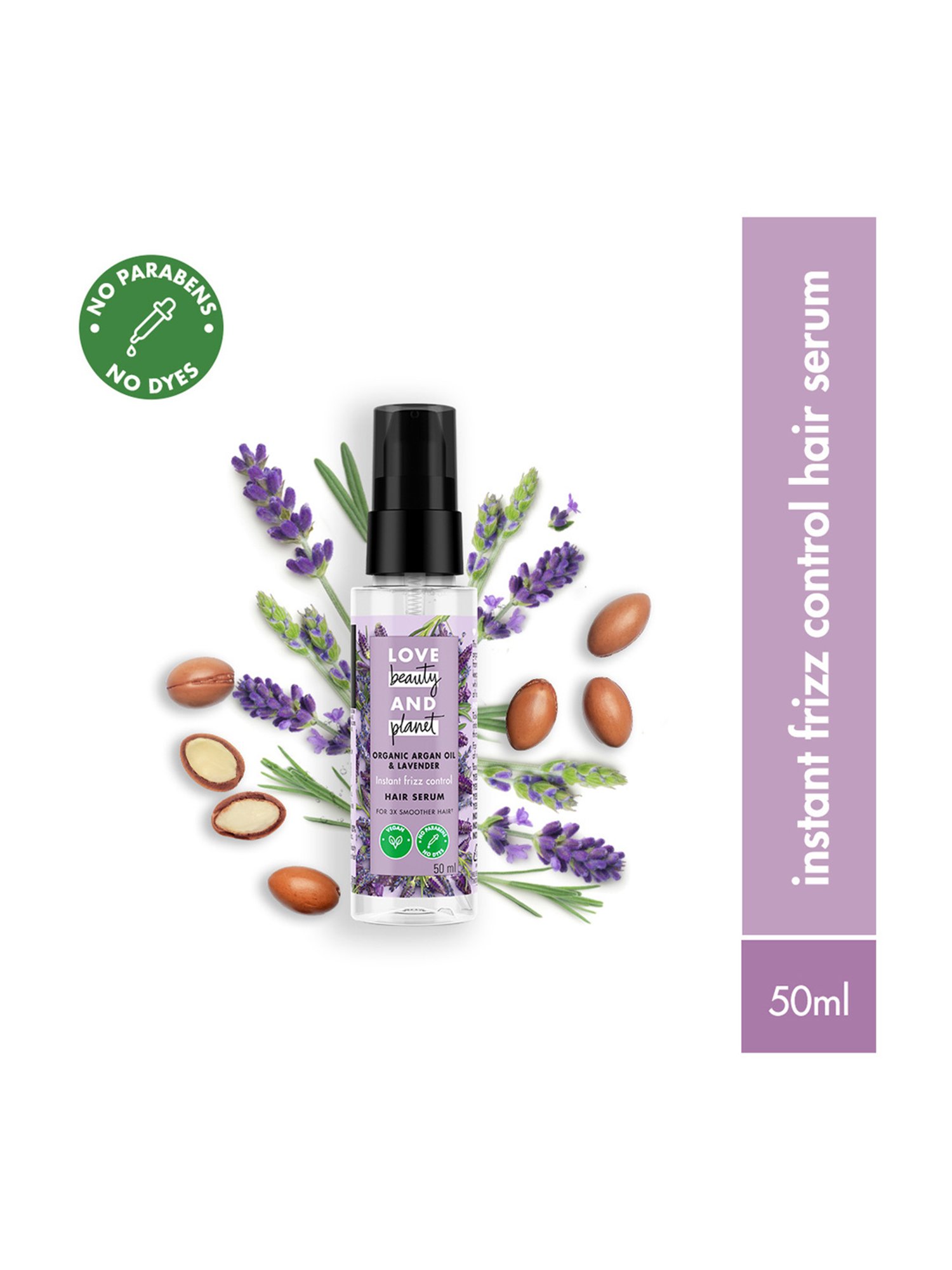 Love Beauty & Planet Organic Argan Oil & Lavender Hair Serum for Frizz Free Hair - 50 ml