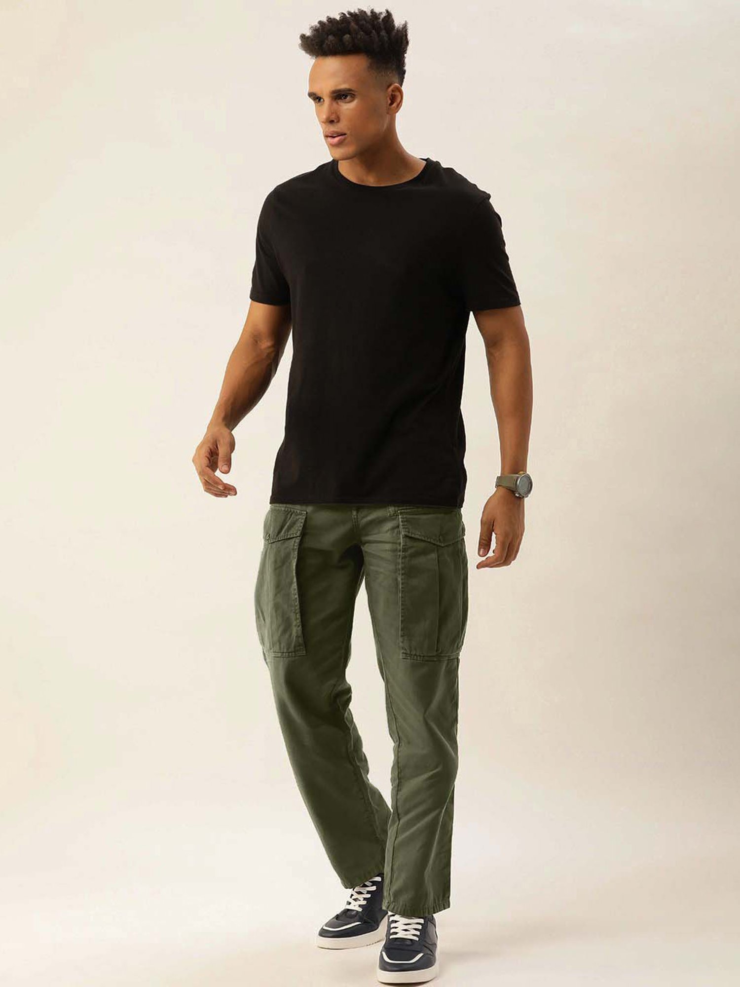 Bene Kleed Olive Loose Fit Overdyed Cotton Cargos