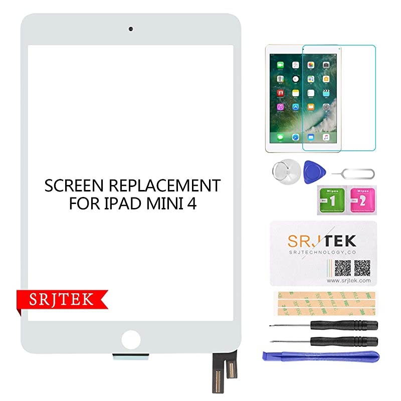 for iPad Mini 4 Screen Replacement Touch Digitizer Glass Touchscreen Repair Parts Assembly Kits with Tempered Glass ProtectorLCD not Include White