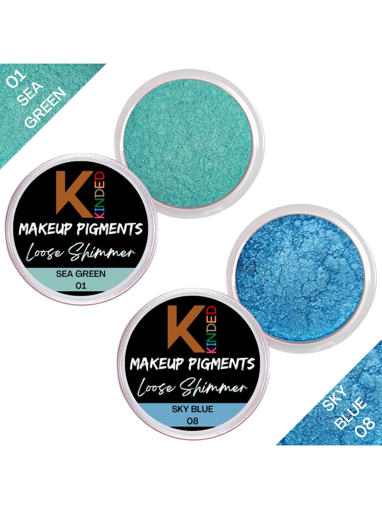 KINDED Makeup Pigments Loose Shimmer Powder Eyeshadow 01 Sea Green & 08 Sky Blue Combo
