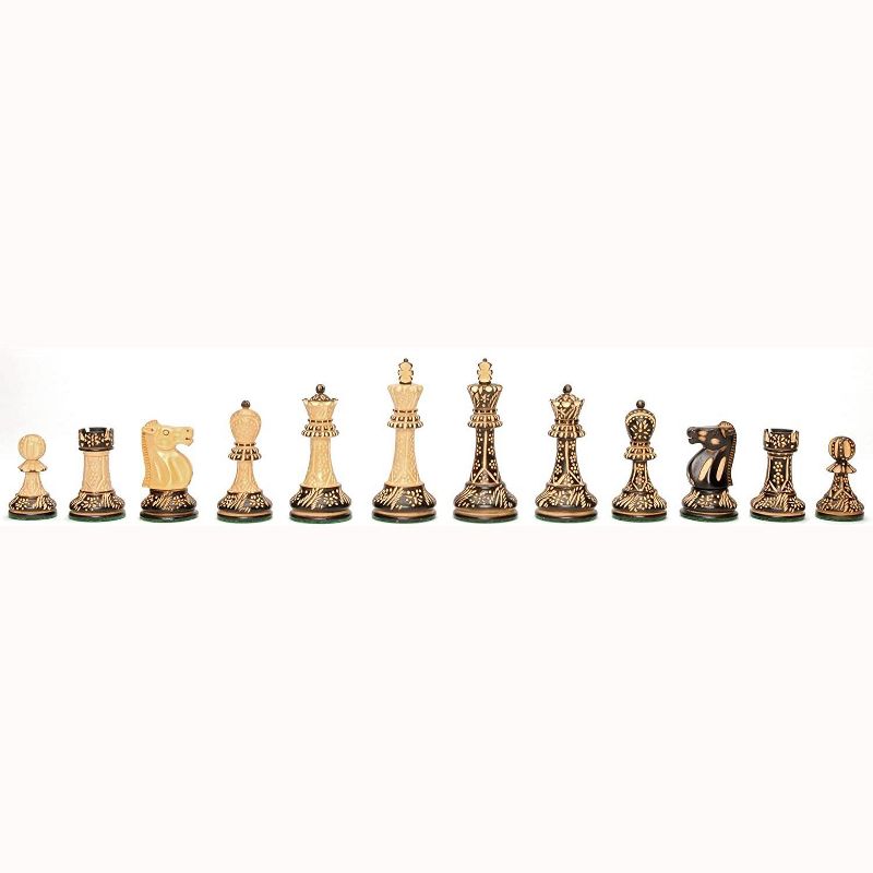 WE Games Wood Staunton Chessmen with Floral Pyrography Design - Weighted with 3.94 Inch King, 2 Extra Queens