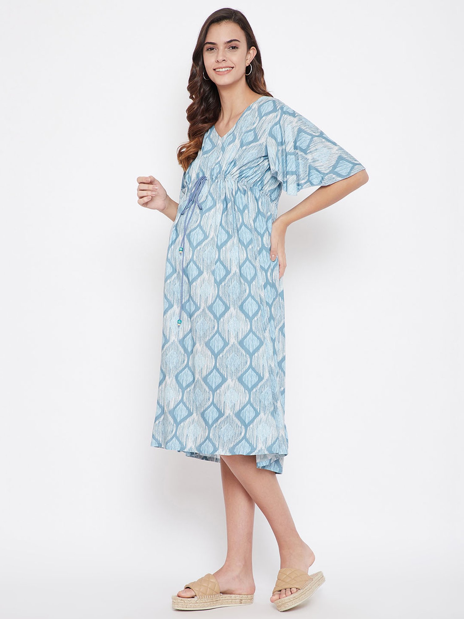 The Kaftan Company Grey & Blue Printed Maternity Dress