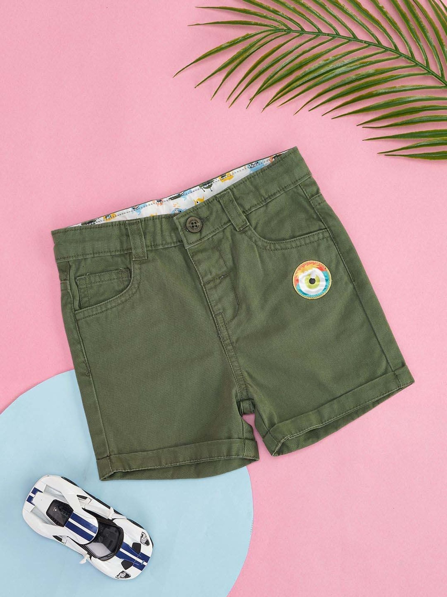 Pantaloons Baby Olive Cotton Applique Shorts