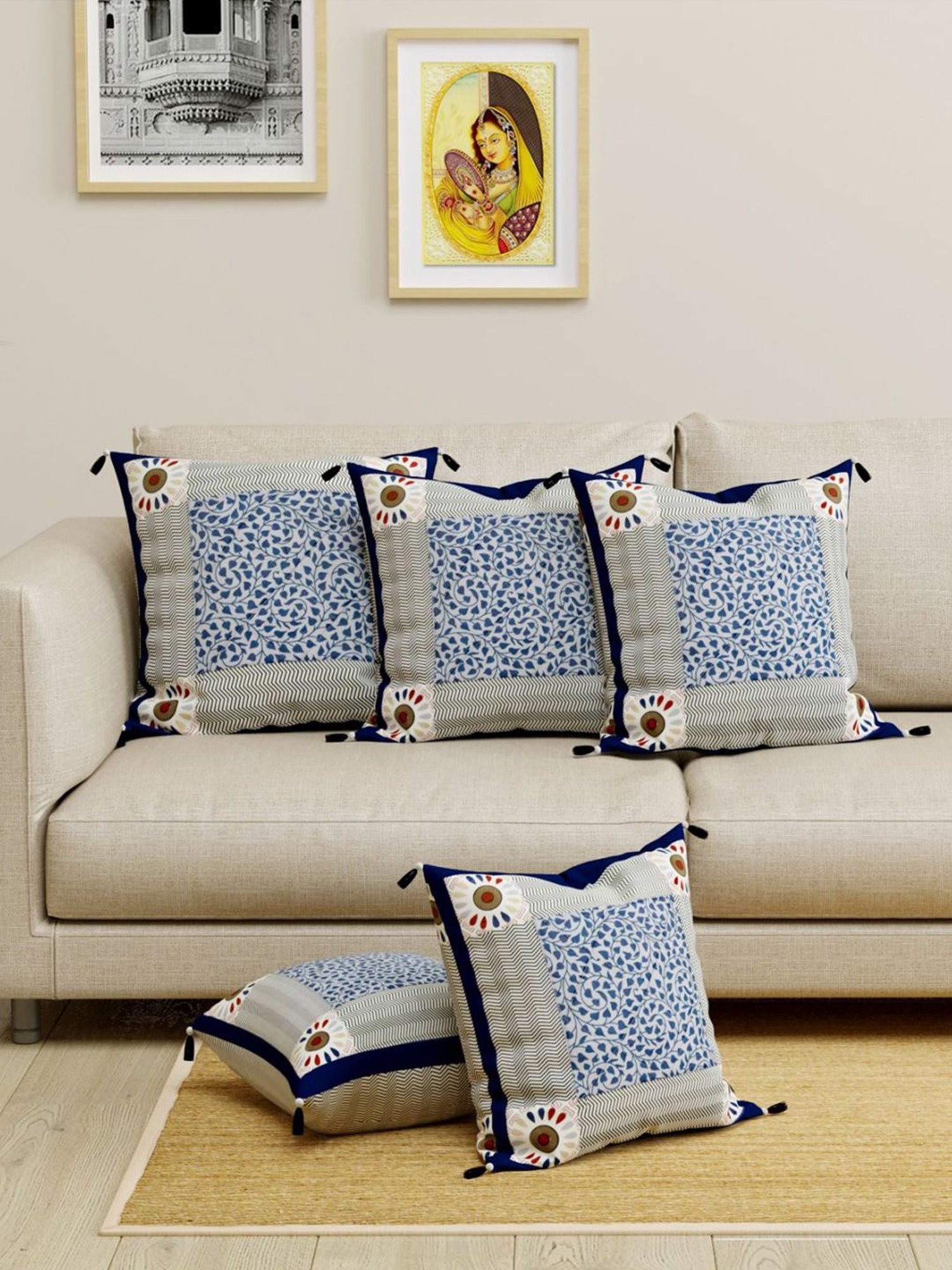 Living Roots Multicolor Cotton Cushion Covers - Set of 5