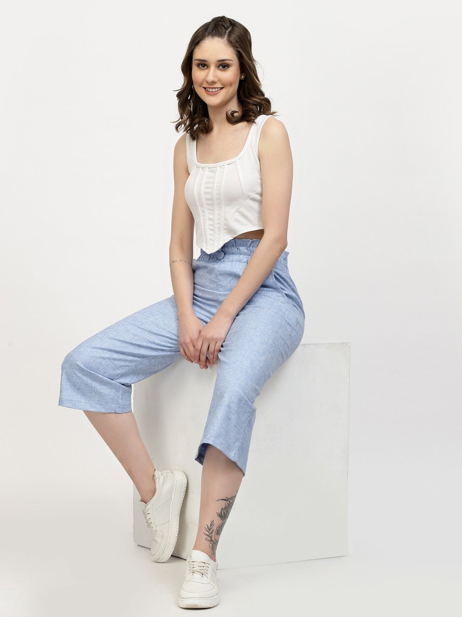 Westwood Blue Relaxed Fit Mid Rise Crop Pants