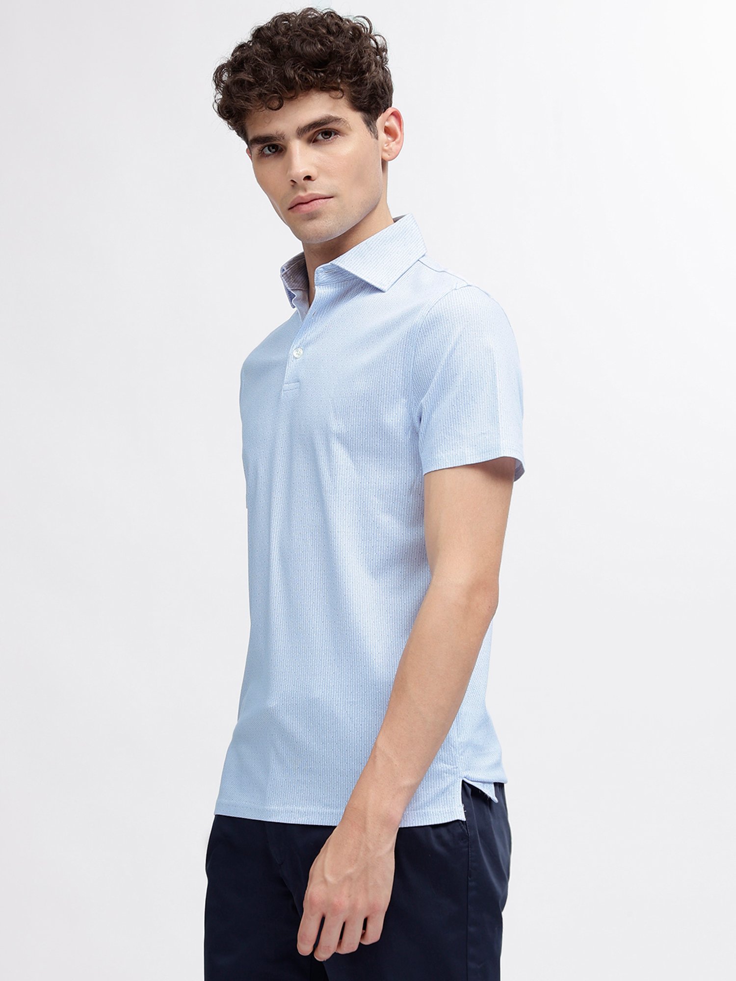 Bruun & Stengade Sky Blue Regular Fit Cotton Polo T-Shirt