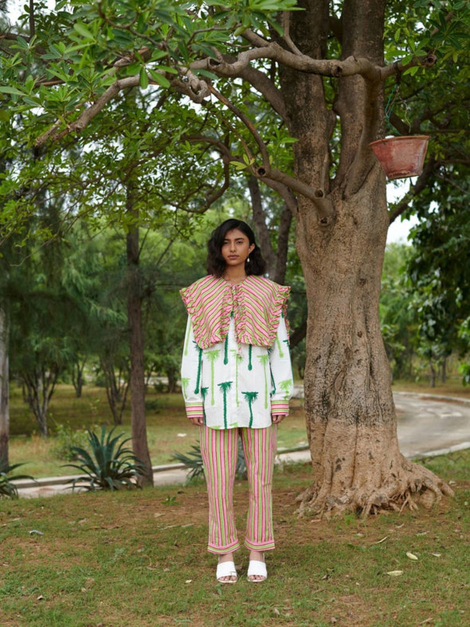 Khajoor Studio Pink & Green Sundaze Doll Striper Pants