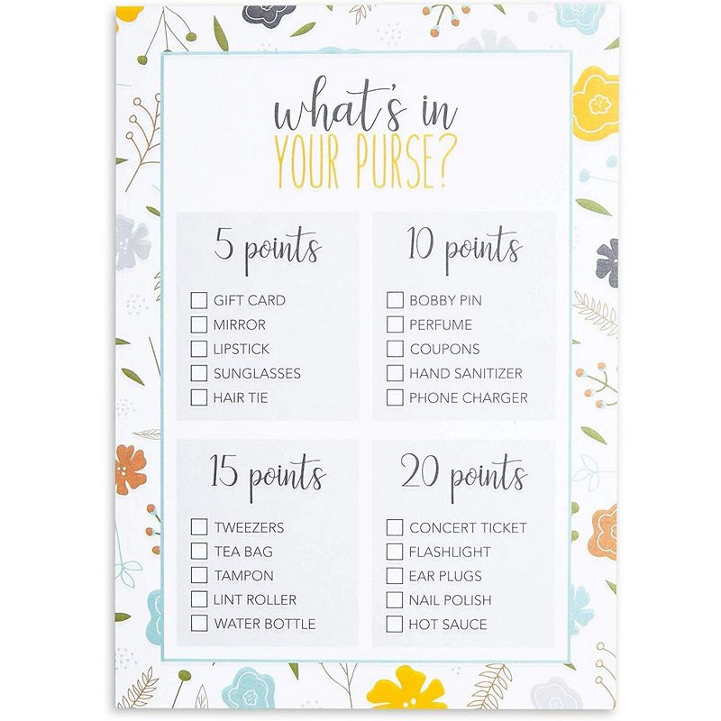 5-Set Baby Shower Game Cards, Party Activity Supplies Including Bingo, Word Scramble, Prediction and Well Wishes, Floral Design, 50 Guests