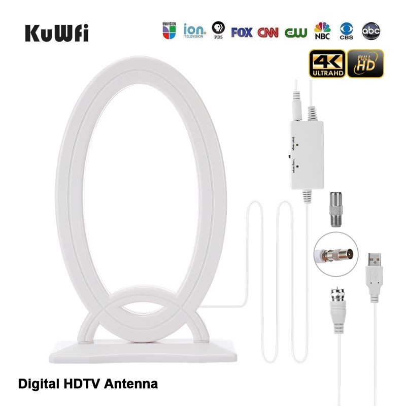 KuWFi 4K HDTV Antenna 120 Miles Long Range Indoor TV Digital Antennas with Amplifier Signal Booster for VHF UHF Local TV Channels 18ft Coaxial Cable