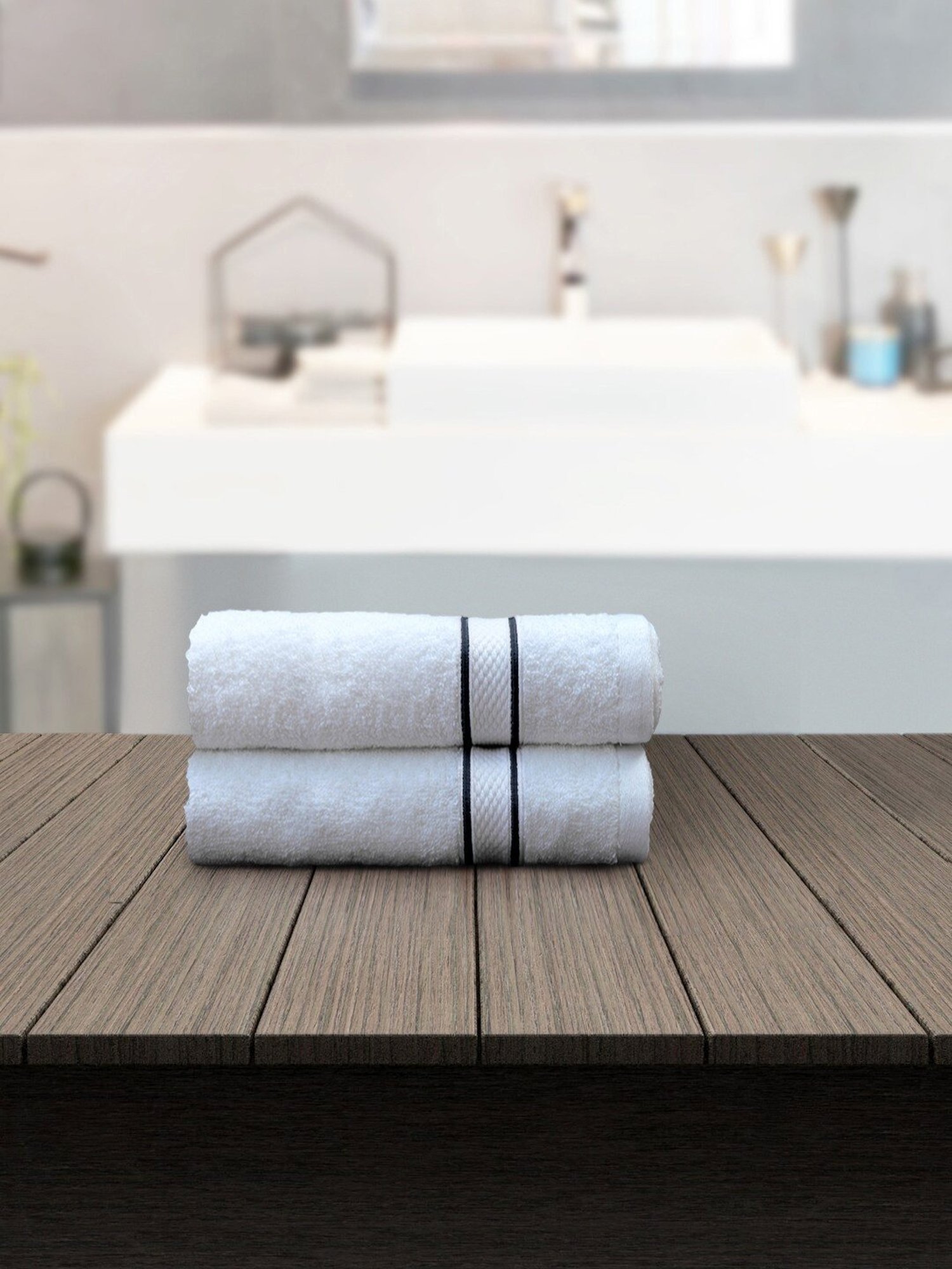 Petal Home White & Black Solid Cotton Hand Towels - Set of 2