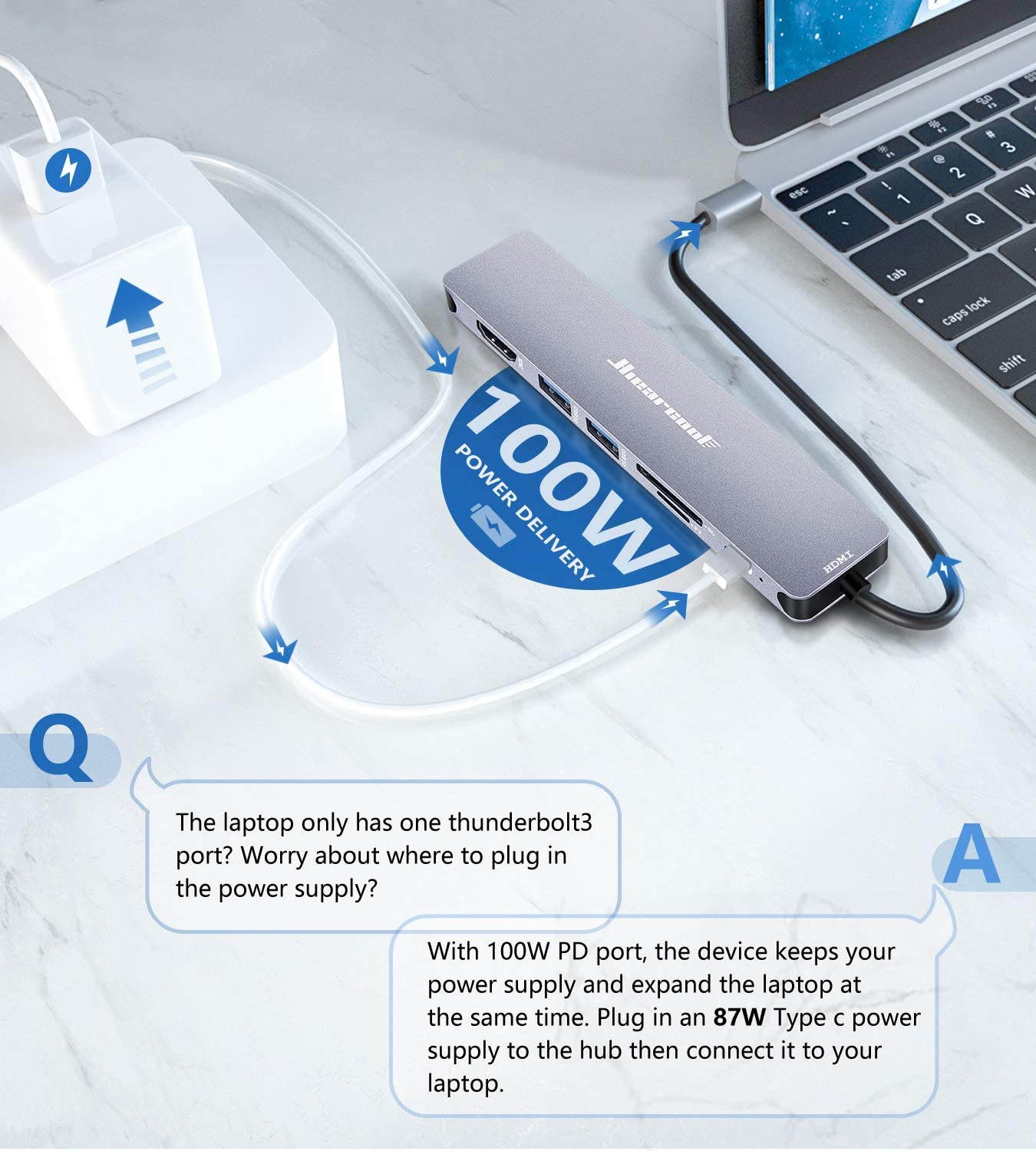 Docking Station,4K USB C Laptop Docking Station, 8 in 1 Triple Display Dual HDMI Type C Adapter Compatiable for Thunderblot3 MacBook and Windows(2HDMI PD SD/TF Card Reader 2USB )