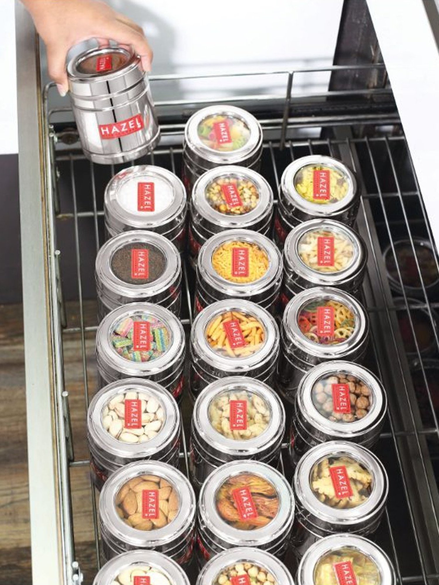 HAZEL Silver Stainless Steel Container with Transparent Lid - Set of 2 (1.4L)