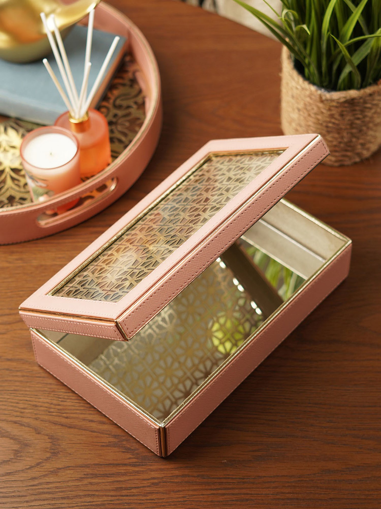 Pure Home and Living Pink Leather Storage Boxes