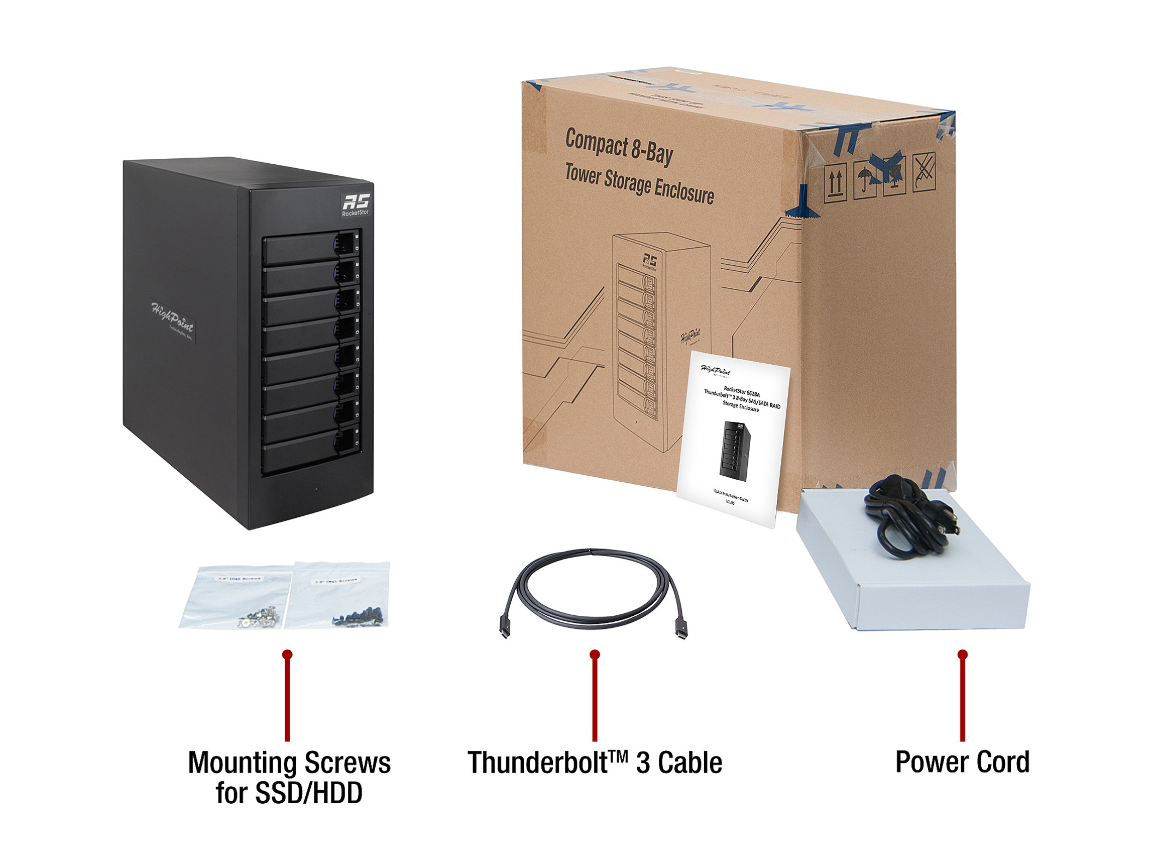 HighPoint RocketStor RS6628A 8-Bay 2nd Gen Thunderbolt 3 Hardware RAID Enclosure