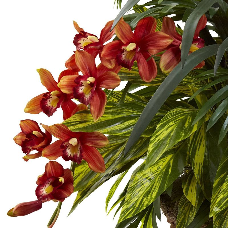 Mixed Tropical & Cymbidium Hanging Basket Red - Nearly Natural