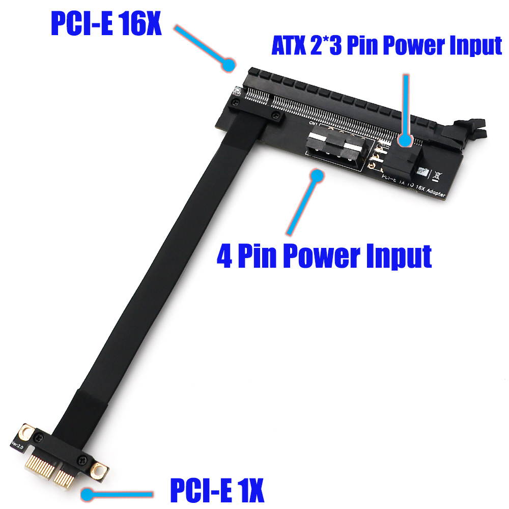 High Quality PCI-e PCI Express 1X to 16X Extension cable with 4Pin and ATX 6Pin Power Input Connector