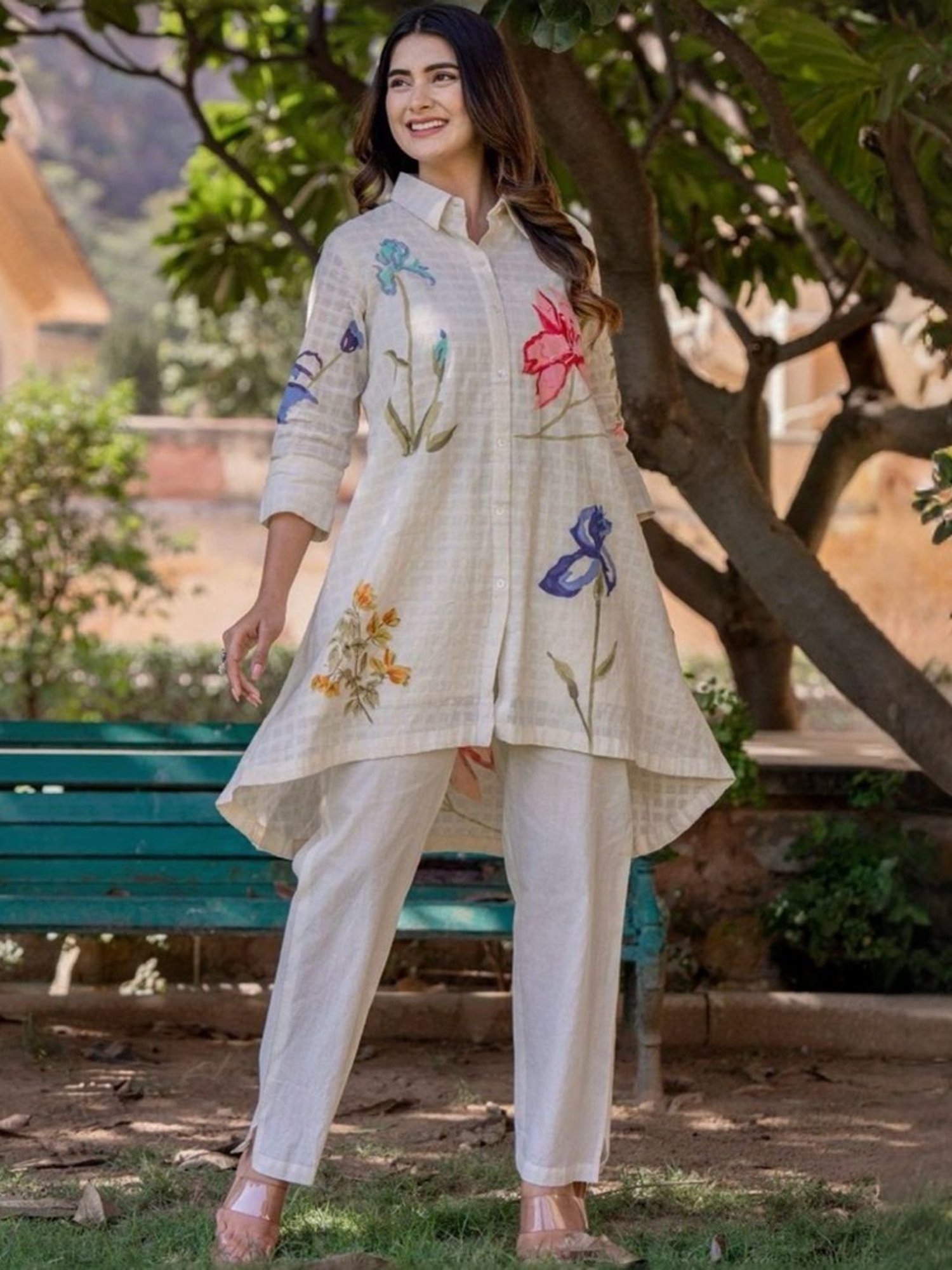 Autumnlane White Teresa Angel Cotton Tunic with Pant Co-ord Set