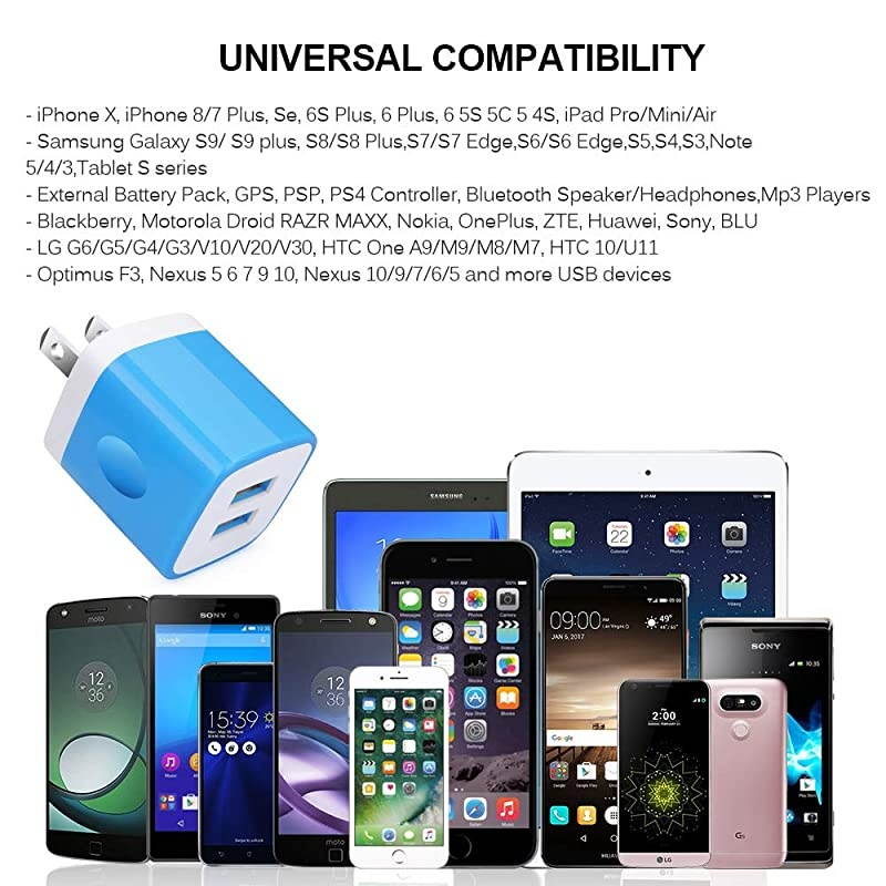 USB Wall Adapter Charger Block  5Pack 21Amp 5V Dual Port USB Power Adapter Wall Charger Plug Cube Compatible with Phone Xs Max XR X 8 7 6 Plus Samsung S10E S10 S9+ LG Moto Android More