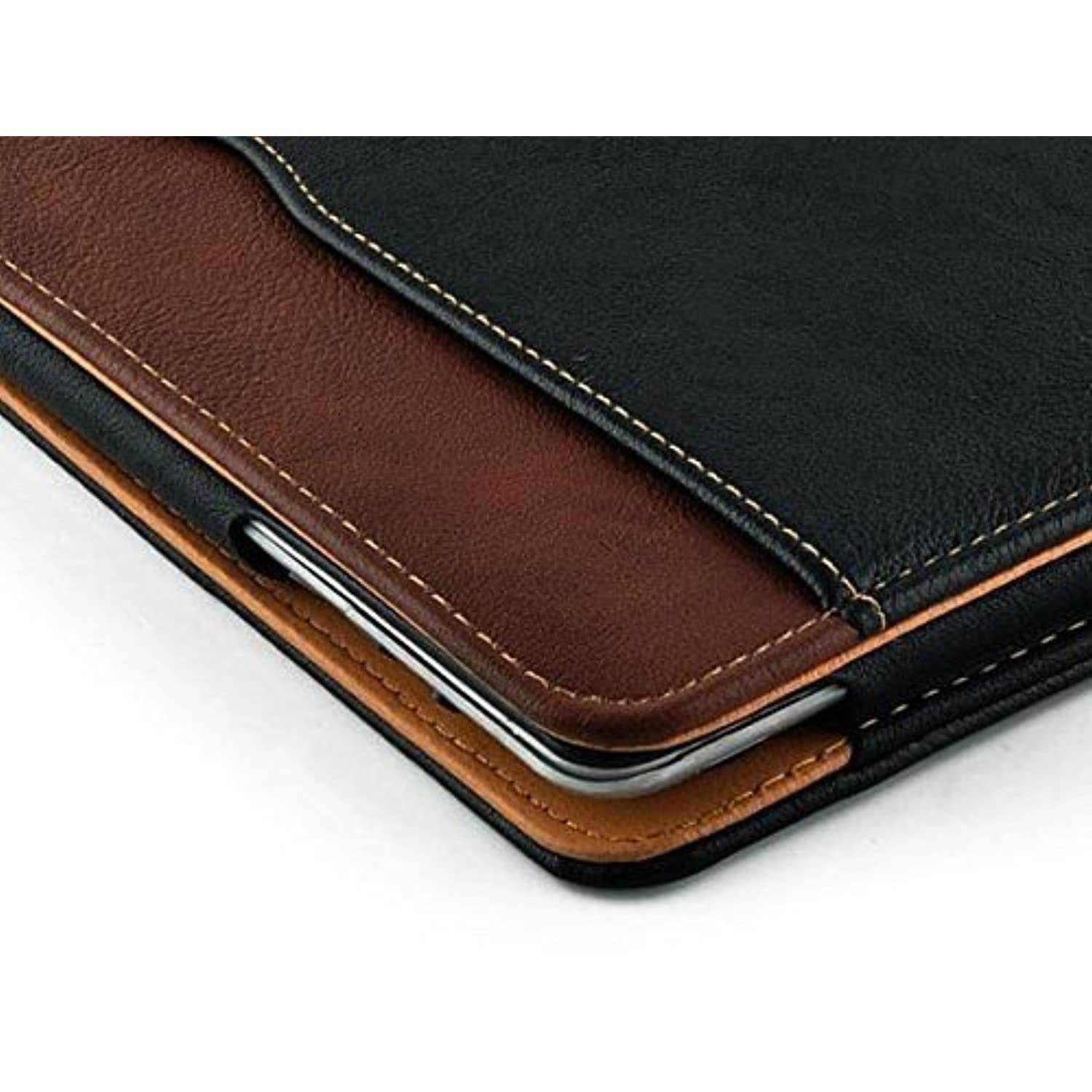 New S-Tech Apple iPad Pro 12.9 Black and Tan Soft Leather Wallet Magnetic Smart Cover with Sleep/Wake Feature Flip Folio Case (iPad Pro 12.9 Model # A1584 A1652)