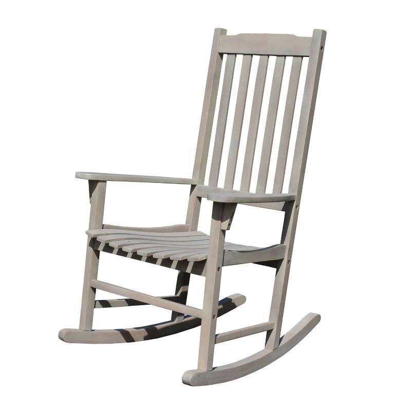 Northbeam Outdoor Solid Acacia Hardwood Slatted Back Rocking Chair for Deck, Porch, & Patio Seating with 250 Pound Capacity, Grey