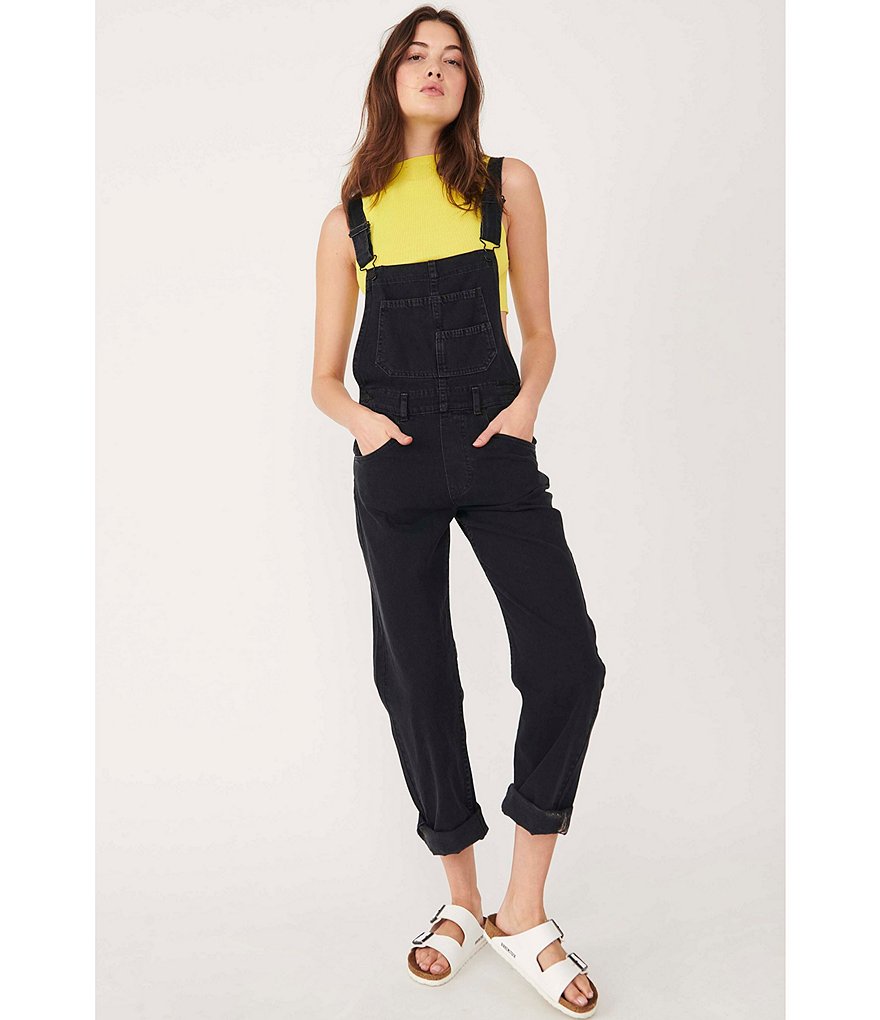Free People Ziggy Cotton Denim Square Neck Overalls