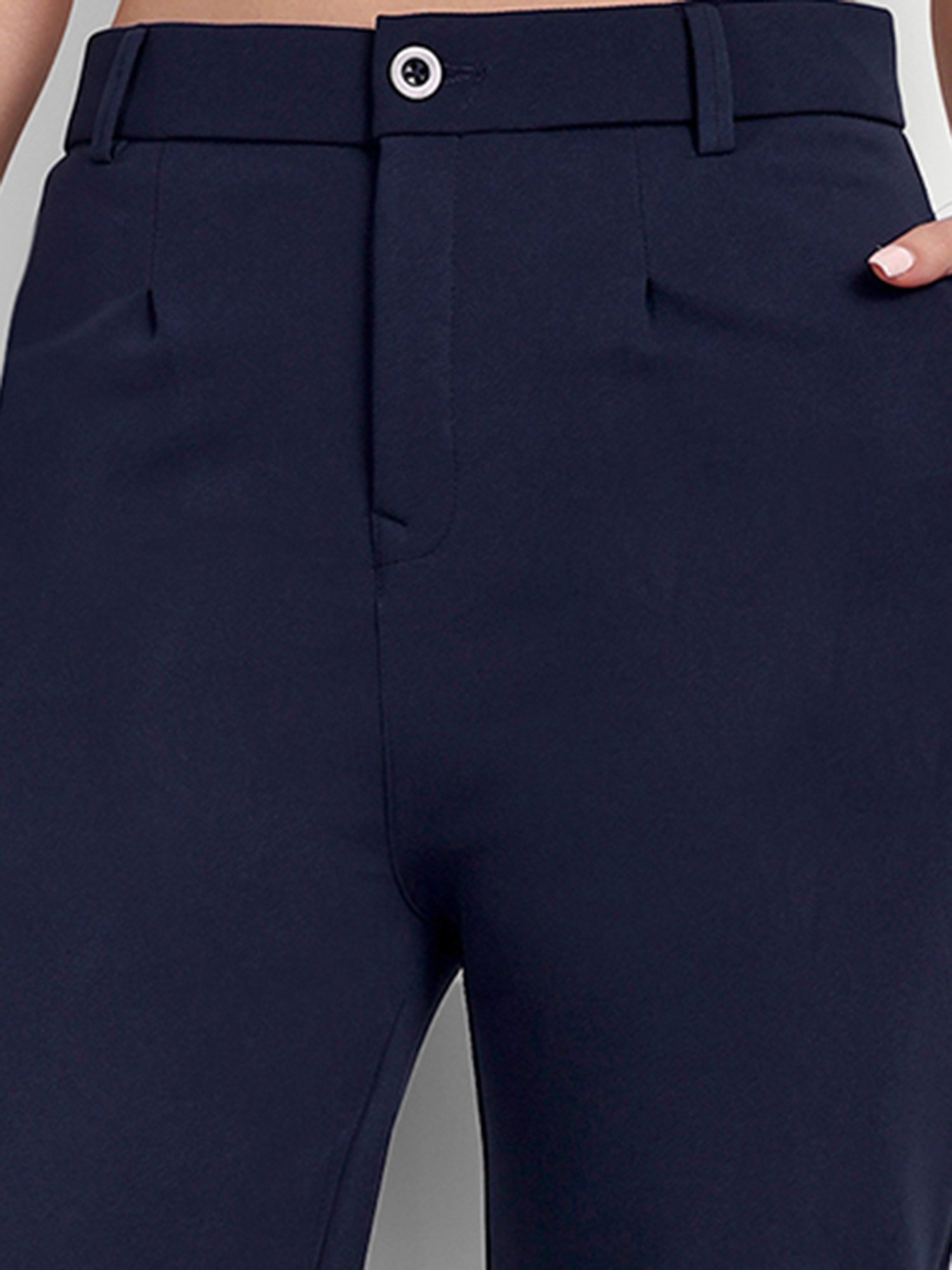 Broadstar Navy Straight Fit High Rise Trousers