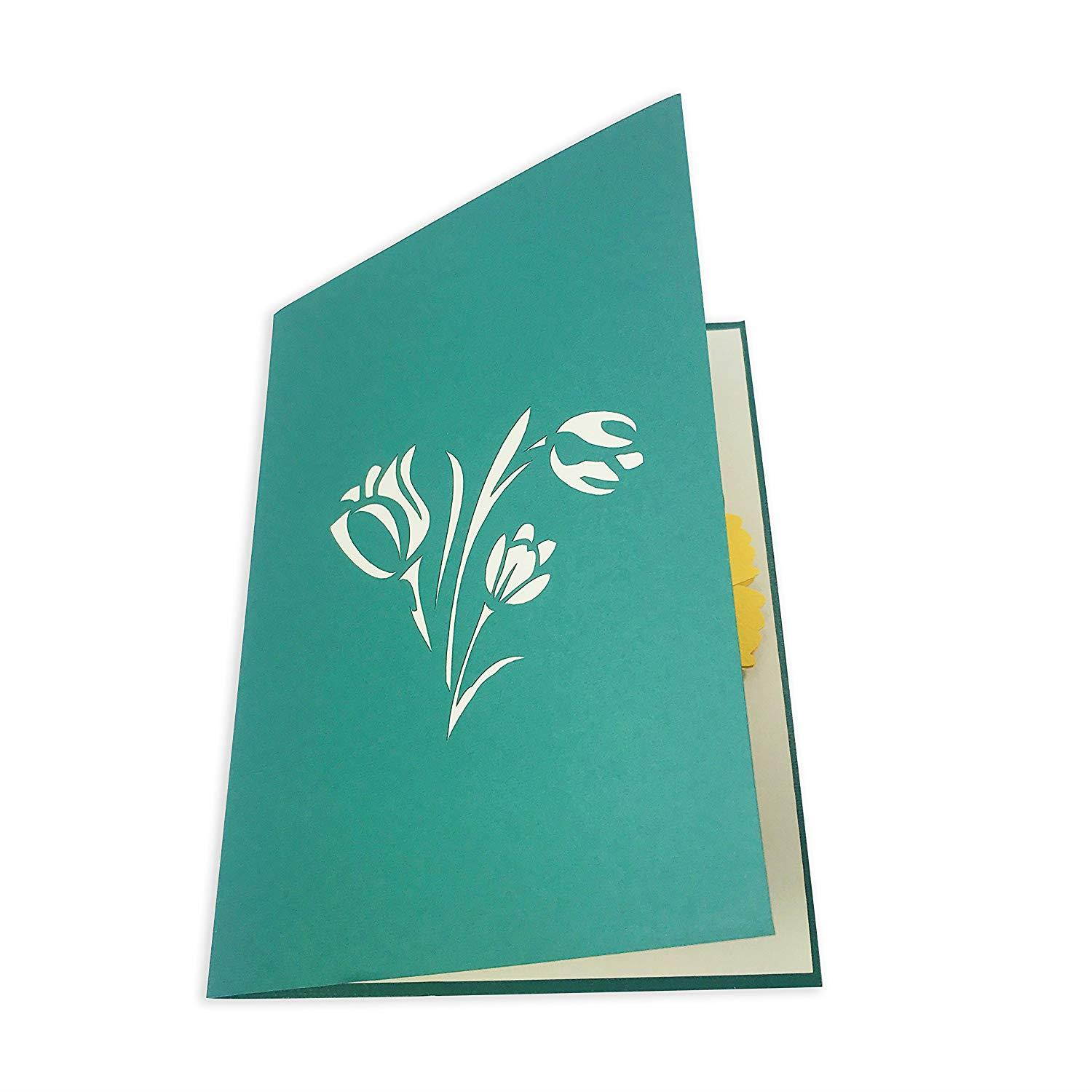 Yellow Tulip - Wow 3D Flower Pop up Greeting Card for All Occasions - Mother's Day, Love, Birthday, Anniversary, Wedding, Loved Ones, Congratulations, Get Well