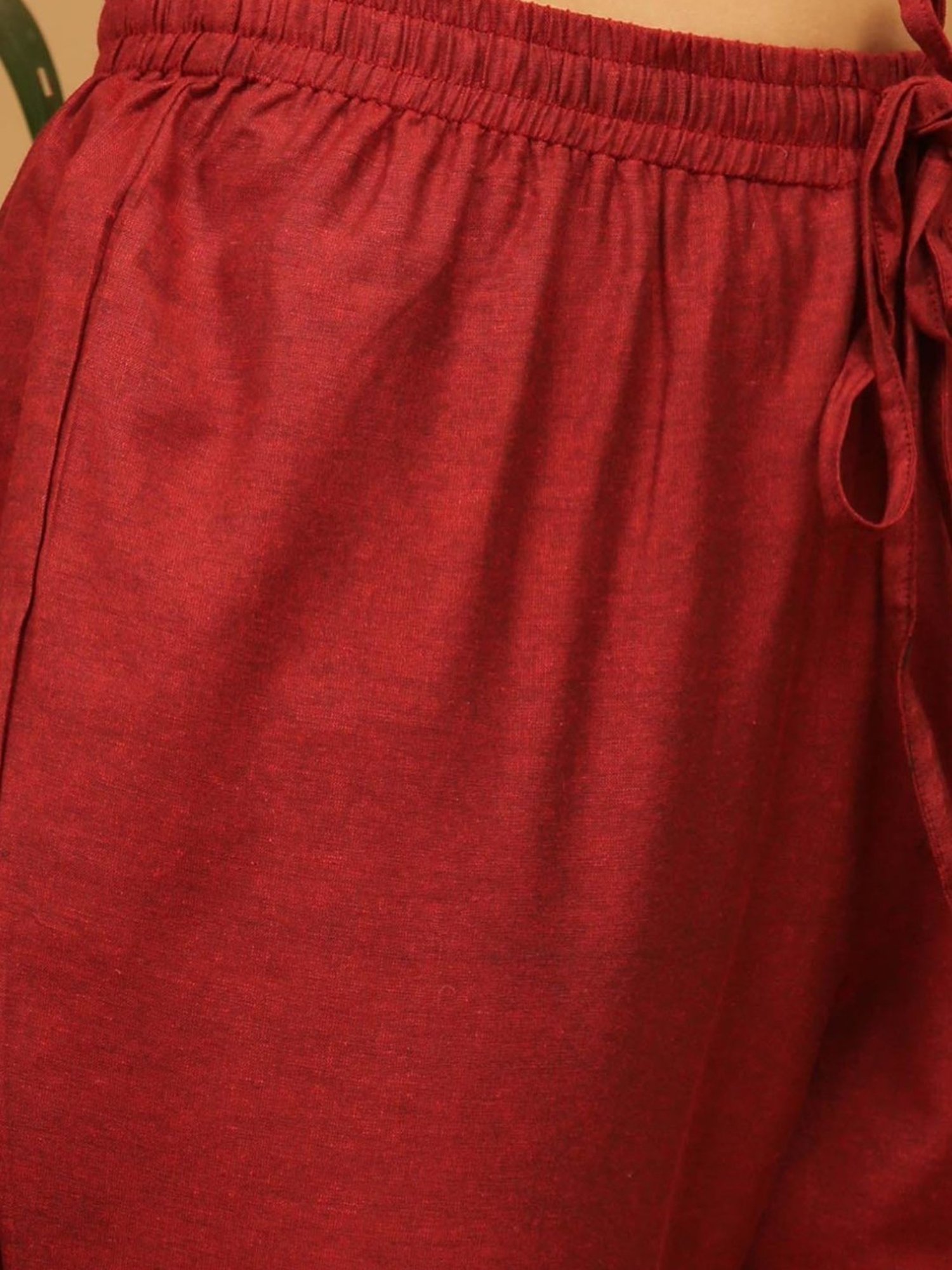 Kaanchie Nanggia Maroon Solid Cotton Pants