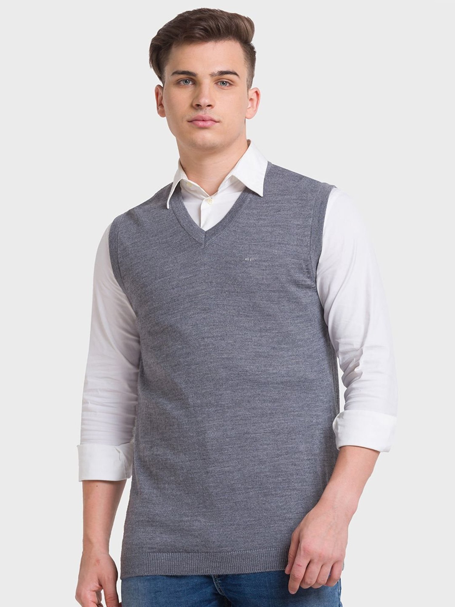 ColorPlus Grey Regular Fit Texture Sweaters