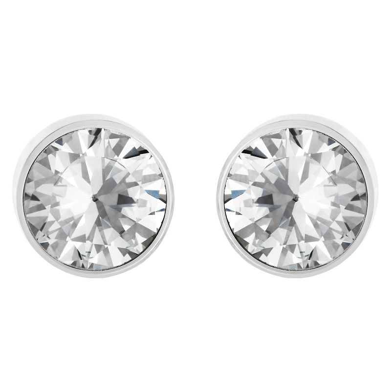 Women's Bezeled Set Cubic Zirconia Stud Stainless Steel Earrings (8mm) - Silver