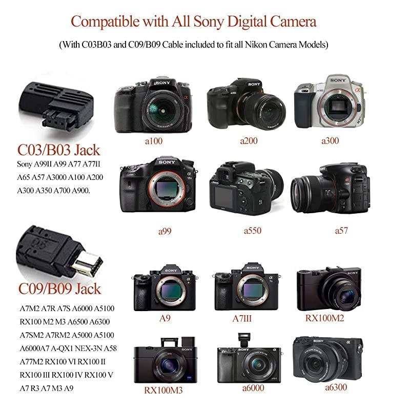 Wireless Remote Shutter Release Control Timer with Cord for a7 III a7 II a7 a7R III a9 a6000 a6300 a5000 a5100 RX100 III RX10M2 Replace for Sony RMSPR1